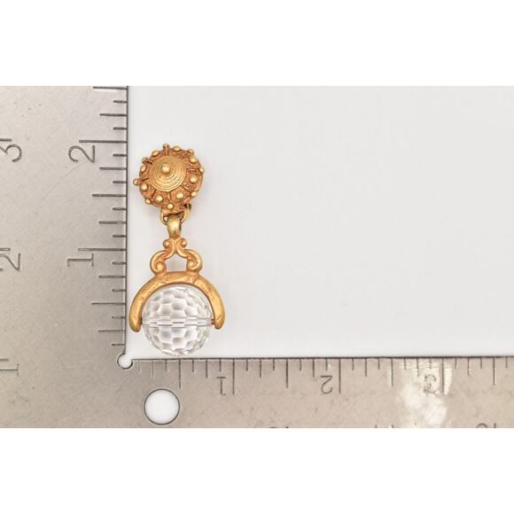 DKNY Vintage Crystal Ball Clip Earrings Antiqued Brushed Gold Signed 1980s BinW - Picture 12 of 12